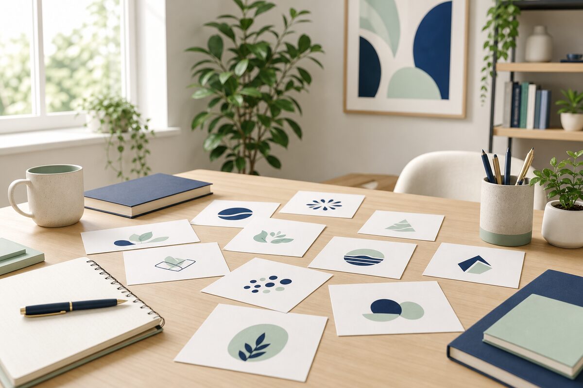 A collection of stylish company name examples written on cards